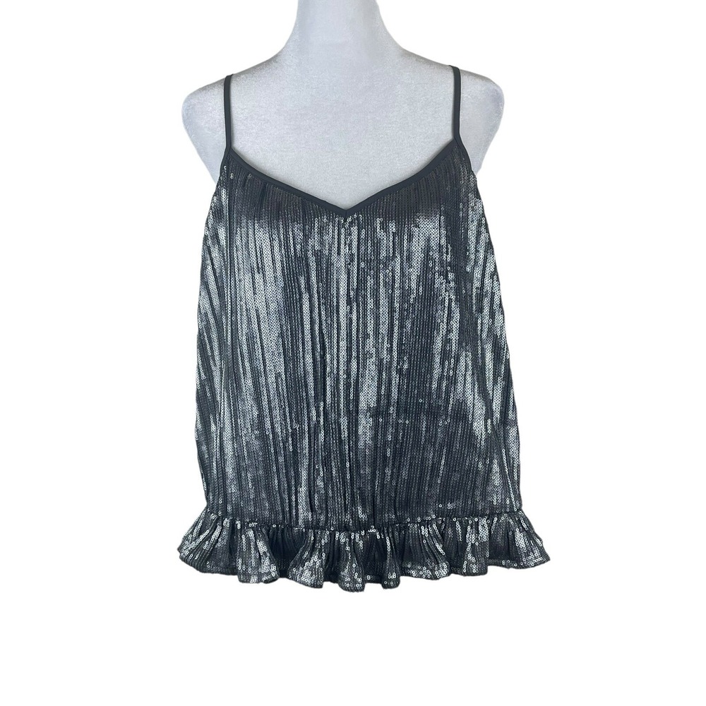 Anthropology Top Womens 8 Tank Cami Gray Sequin Adjustable Straps Party NWT